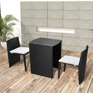 vidaXL Mobilier de bistro 3 pcs avec coussins Résine tressée Noir