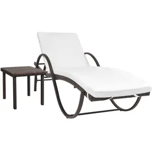 vidaXL Chaise longue avec coussin et table Résine tressée Marron pas cher