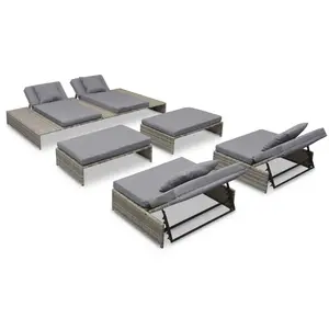 vidaXL Salon de jardin 5 pcs avec coussins Résine tressée Gris pas cher