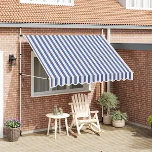 vidaXL Auvent rétractable manuel 300 cm Rayures bleues et blanches pas cher