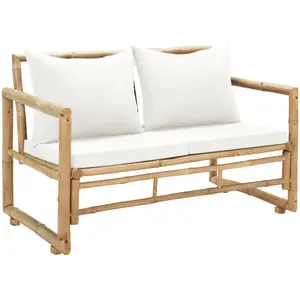 vidaXL Canapé de jardin à 2 places avec coussins Bambou pas cher