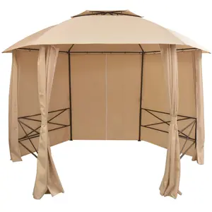 Comparateur de prix : vidaXL Chapiteau tente de jardin avec rideaux Hexagonal 360 x 265 cm