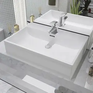 Comparateur de prix : vidaXL Vasque avec trou de robinet en céramique Blanc 60,5x42,5x14,5cm