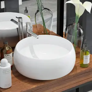 vidaXL Lavabo ronde Céramique Blanc 40 x 15 cm pas cher
