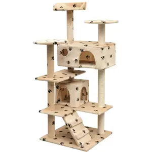 Comparateur de prix : vidaXL Arbre à chat et griffoir Sisal 125cm Empreintes de pattes Beige