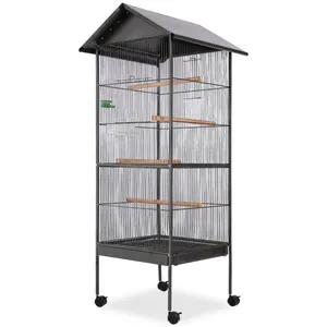 Comparateur de prix : vidaXL Cage à oiseaux avec toit Acier Noir 66 x 66 x 155 cm