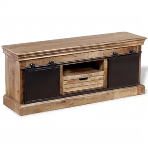 vidaXL Meuble TV avec 2 portes coulissantes Bois de manguier massif