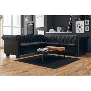 Comparateur de prix : vidaXL Canapé d'angle Chesterfield 5 places Cuir synthétique Noir