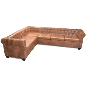 Comparateur de prix : vidaXL Canapé d'angle Chesterfield 6 Places Cuir artificiel Marron