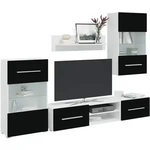 Comparateur de prix : vidaXL Meuble TV mural 5 pièces avec éclairage LED Noir