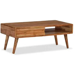 Comparateur de prix : vidaXL Table basse Bois massif avec tiroir sculpté 100 x 50 x 40 cm