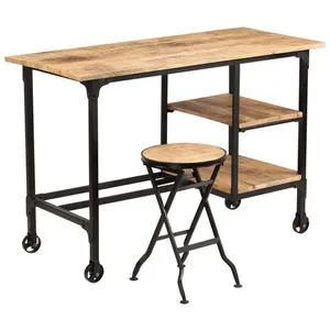Comparateur de prix : vidaXL Bureau avec tabouret pliant Bois de manguier massif 115x50x76cm