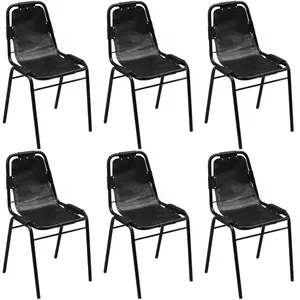 vidaXL Chaises de salle à manger 6 pcs Noir Cuir véritable pas cher