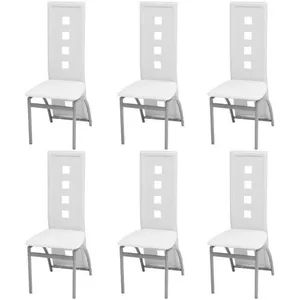 Chaises de salle à manger - VIDAXL - Lot de 6 - Blanc Simili - Métal pas cher