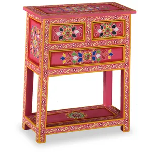 vidaXL Buffet avec tiroirs Bois massif de manguier Peinture rose pas cher