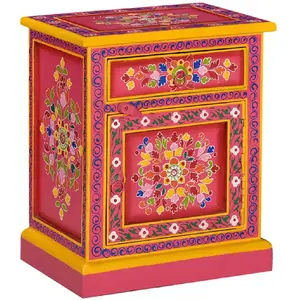 vidaXL Table de chevet Bois de manguier massif Rose Peinture à la main pas cher