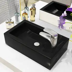 Comparateur de prix : vidaXL Vasque avec trou de robinet Céramique Noir 46 x 25,5 x 12 cm