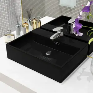 Comparateur de prix : vidaXL Vasque avec trou de robinet en céramique Noir 51,5x38,5x15 cm