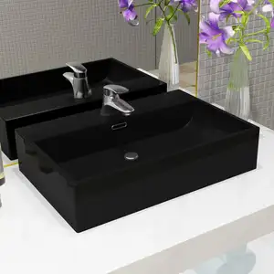 Comparateur de prix : vidaXL Vasque avec trou de robinet en céramique Noir 60,5x42,5x14,5 cm