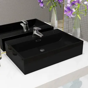 Comparateur de prix : vidaXL Vasque avec trou de robinet en céramique Noir 76x42,5x14,5 cm