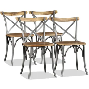 vidaXL Chaises à manger lot de 4 bois de manguier massif et acier pas cher
