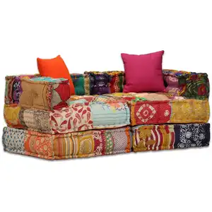 vidaXL Pouf modulaire à 2 places Patchwork Tissu