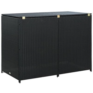 vidaXL Abris pour poubelle double Résine tressée Noir 148x80x111 cm pas cher