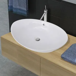 vidaXL Lavabo ovale en céramique avec trop plein 59 x 38,5 cm pas cher