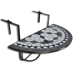 Comparateur de prix : vidaXL Table suspendue de balcon Noir et blanc Mosaïque