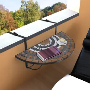 vidaXL Table suspendue de balcon Terre cuite et blanc Mosaïque pas cher