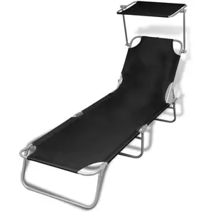 Comparateur de prix : vidaXL Chaise longue pliable avec auvent acier et tissu noir