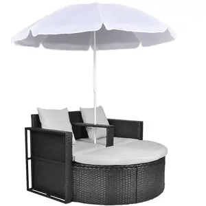 Comparateur de prix : vidaXL Lit de jardin avec parasol Noir Résine tressée