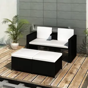 vidaXL Salon de jardin 4 pcs avec coussins Résine tressée Noir pas cher