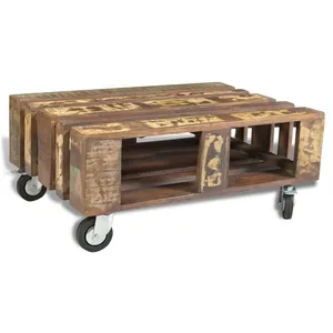 vidaXL Table basse avec 4 roulettes Bois recyclé pas cher