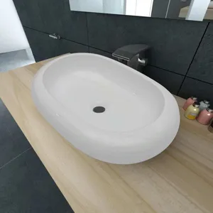 vidaXL Lavabo en forme ovale Céramique 63 x 42 cm Blanc pas cher