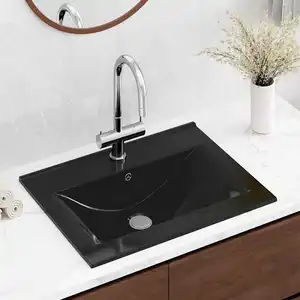 Comparateur de prix : VIDAXL Vasque à poser en céramique noir perçage pour la robinetterie 60x46cm