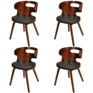 vidaXL Chaises à manger lot de 4 marron bois courbé et similicuir pas cher