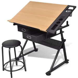 Comparateur de prix : vidaXL Table à dessin inclinable 2 tiroirs et tabouret