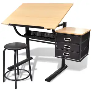 Comparateur de prix : vidaXL Table à dessin inclinable à 3 tiroirs avec tabouret