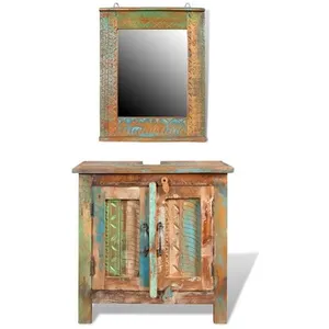 Comparateur de prix : vidaXL Ensemble meuble sous vasque et miroir en bois massif recyclé