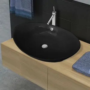 Comparateur de prix : vidaXL Lavabo ovale en céramique noir avec trop plein 59 x 38,5 cm