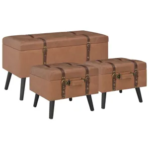 Comparateur de prix : vidaXL Tabourets de rangement 3 pcs Marron Similicuir