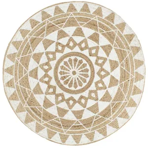 Comparateur de prix : vidaXL Tapis fait à la main Jute avec imprimé blanc 120 cm