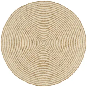 vidaXL Tapis fait à la main Jute avec design de spirale Blanc 90 cm
