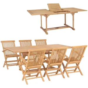 vidaXL Meuble à dîner d'extérieur 7 pcs 150-200x100x75 cm Teck massif pas cher