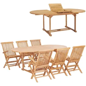 vidaXL Meuble à dîner d'extérieur 7 pcs 150-200x100x75 cm Teck massif pas cher