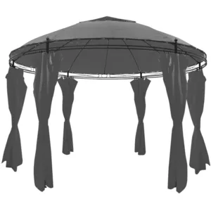 vidaXL Belvédère avec rideaux Rond 3,5 x 2,7 m Anthracite pas cher
