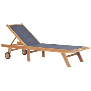 vidaXL Chaise longue pliable avec roulettes Teck massif et textilène pas cher
