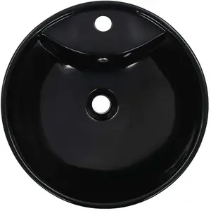 vidaXL Lavabo avec trop-plein 46,5 x 18 cm Céramique Noir pas cher