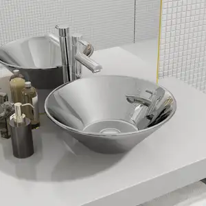 vidaXL Lavabo 42 x 14 cm Céramique Argenté pas cher